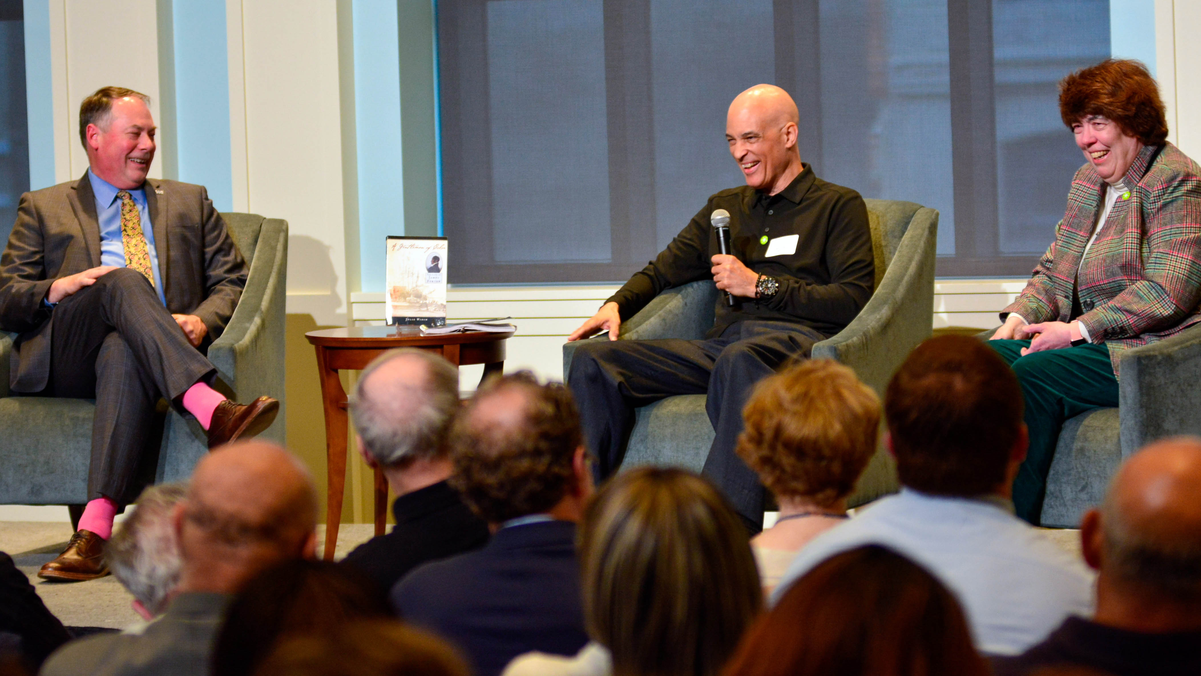 Dr. R Scott Stephenson moderates a conversation with James Forten descendant Kip Forten Jacobs and Dr. Julie Winch.