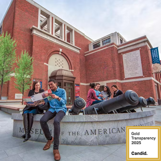 The facade of the Museum of the American Revolution with the Gold Star seal in the bottom right corner