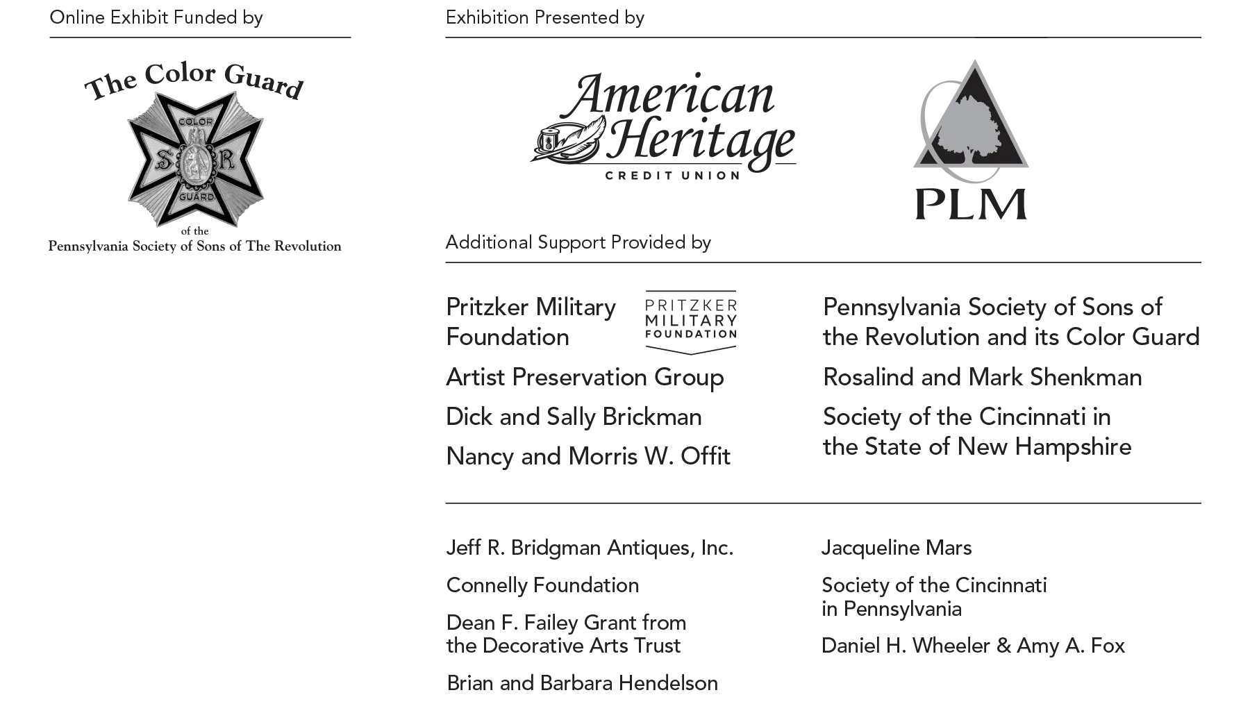 A list of presenting and additional sponsors for the Banners of Liberty exhibition