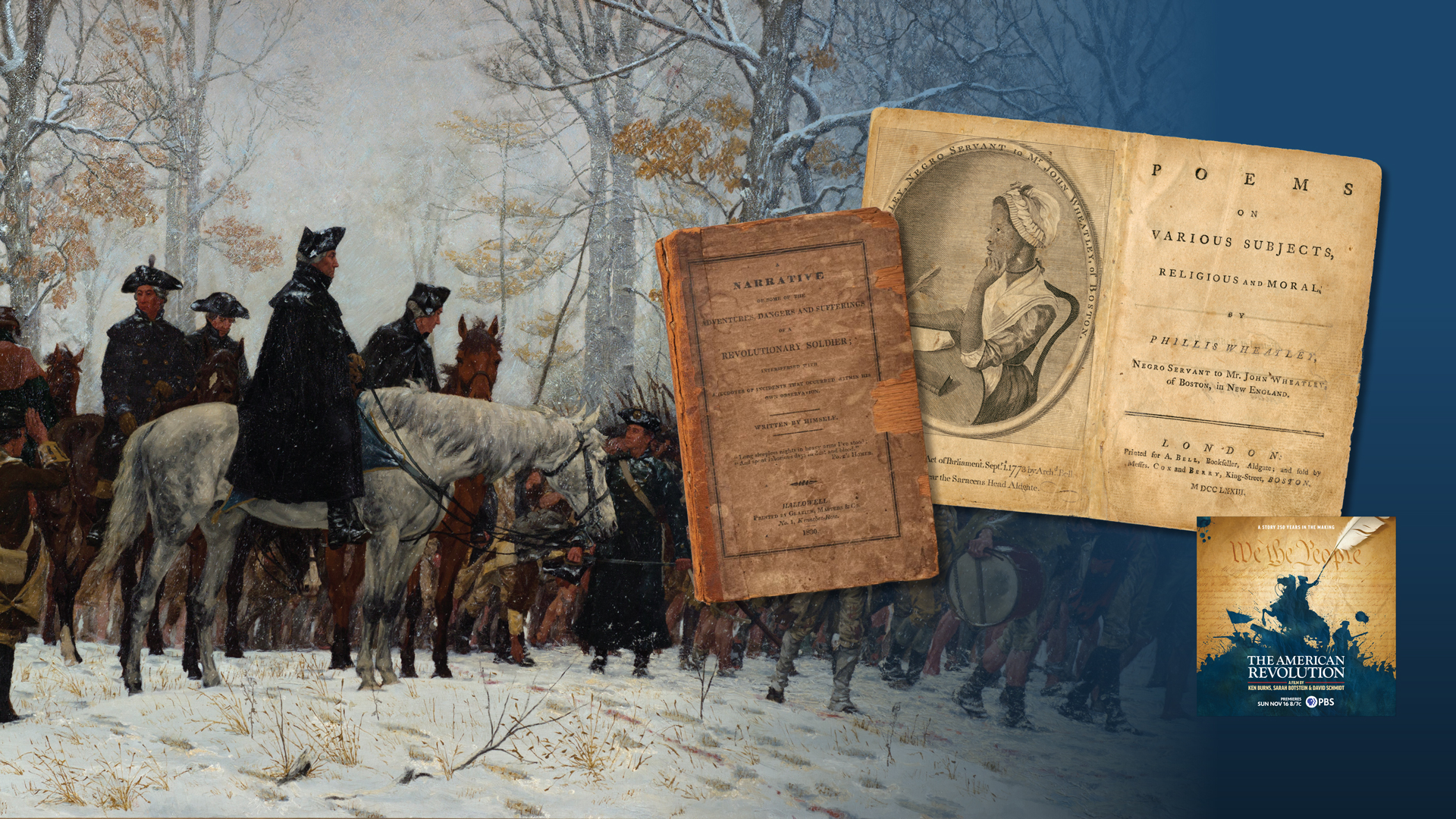 A collage of paintings and artifacts seen on the Ken Burns' documentary "The American Revolution"