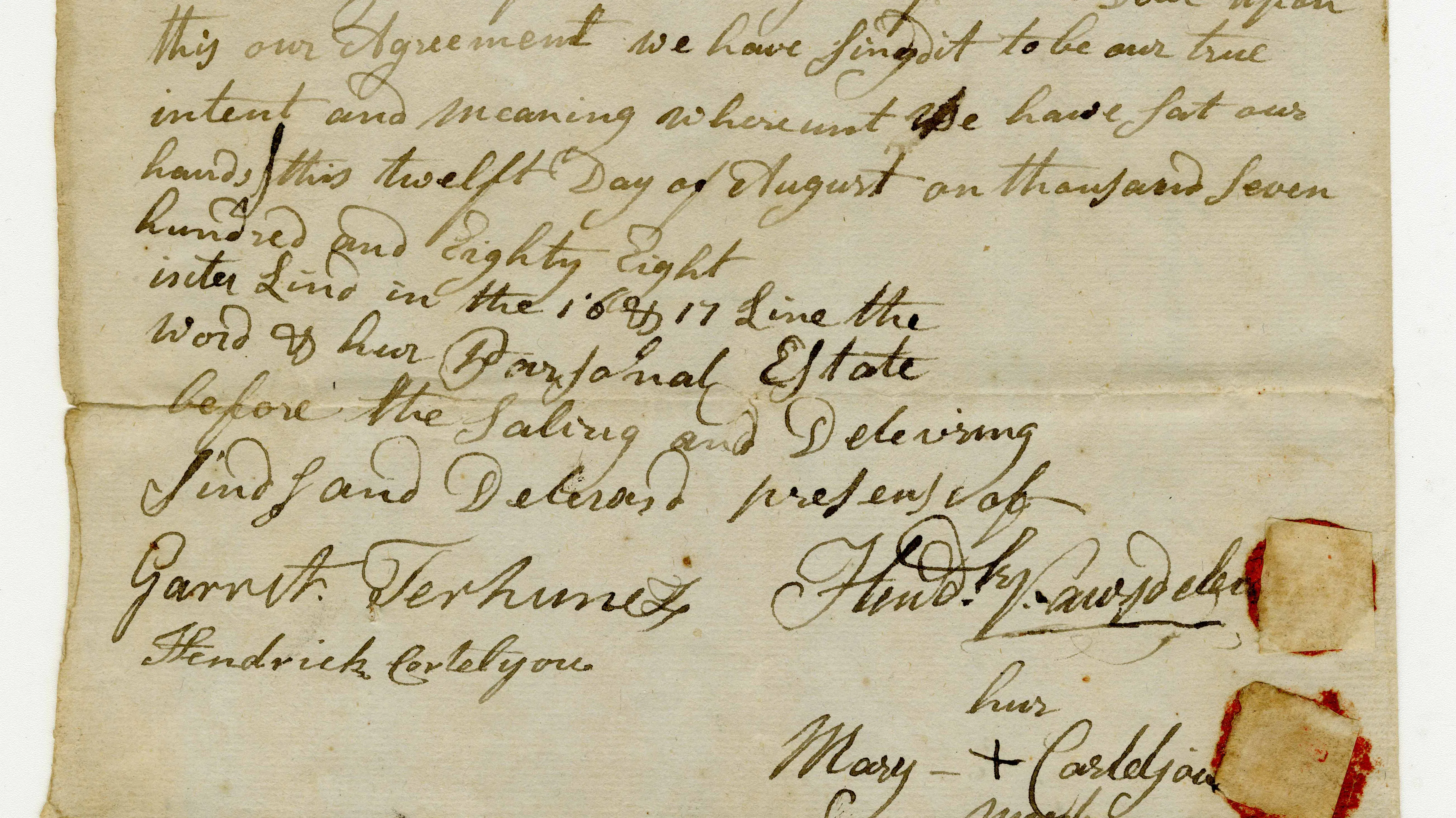 Prenuptial agreement, Mary Cortelyou and Hendrick Van Arsdalen.