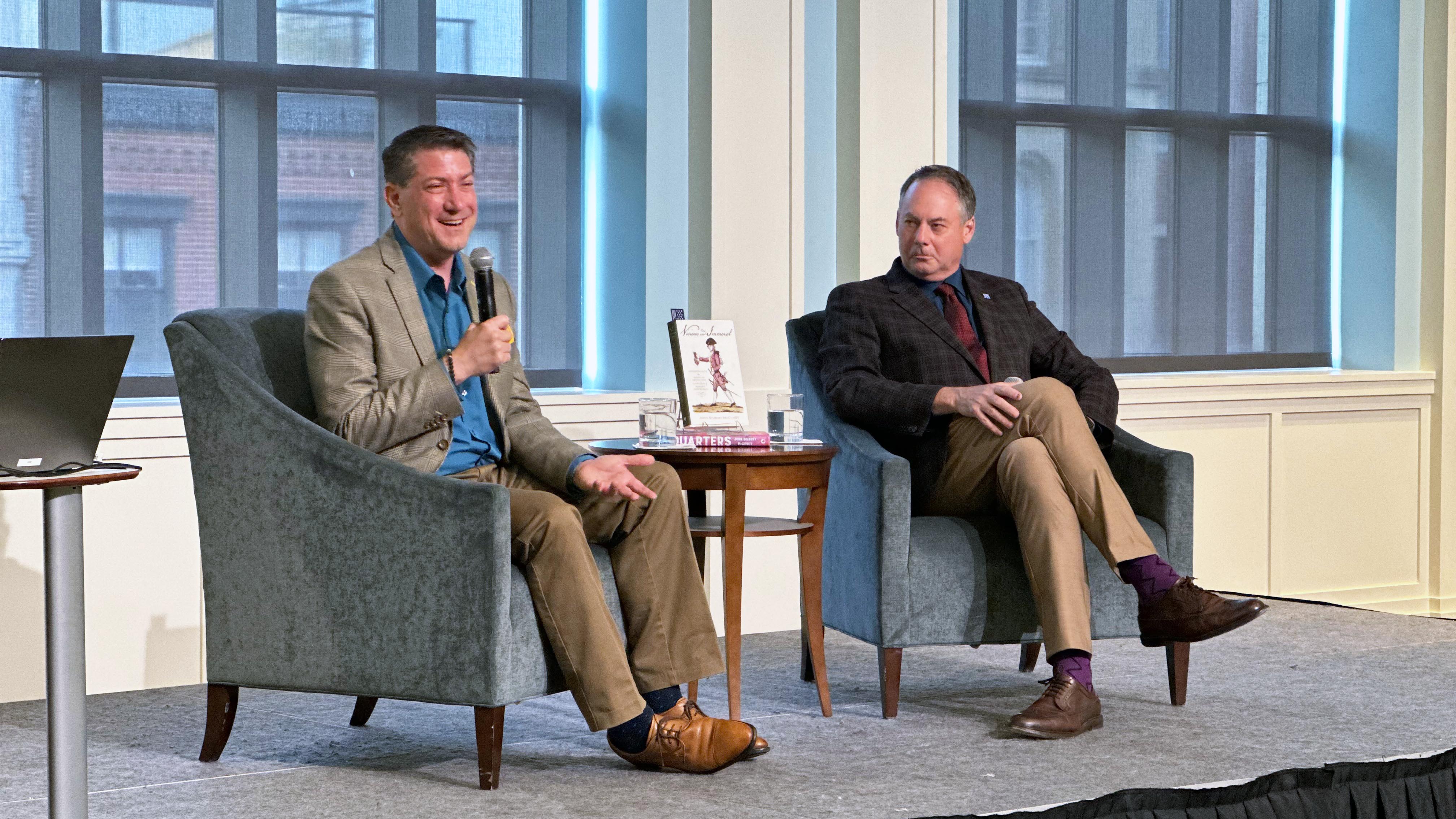 Dr. John Gilbert McCurdy speaks to the Read the Revolution crowd at the Museum during a Q&A with Dr. R. Scott Stephenson.
