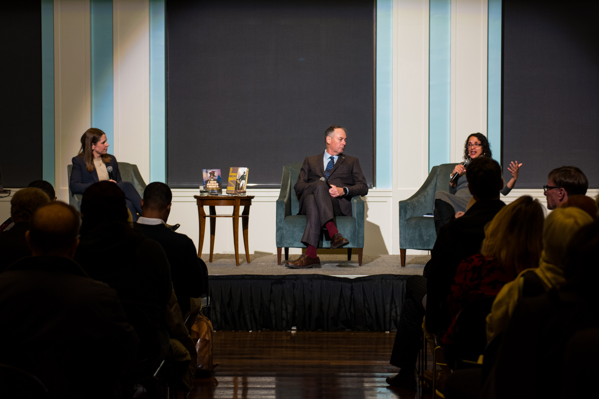 Julia Gaffield, Museum President & CEO R. Scott Stephenson, and Marlene L. Daut sit on stage
