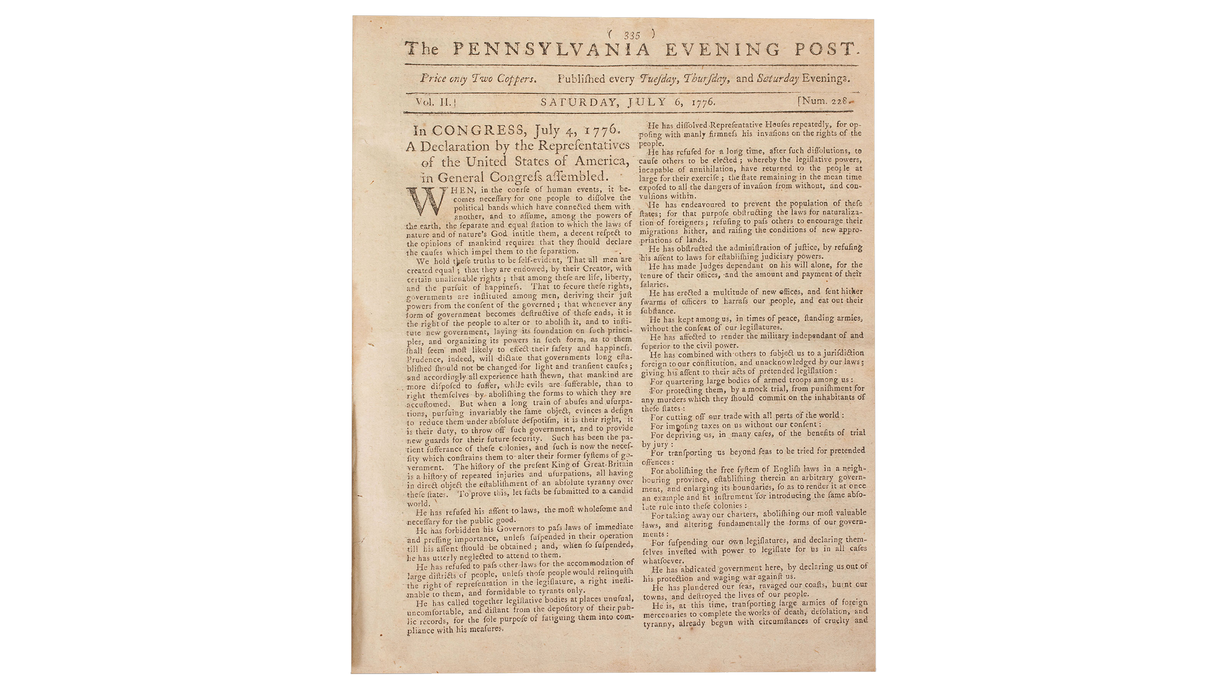 Image 092320 16x9 First Newspaper Printing Declaration Independence Collection Firstnewspaperprinting