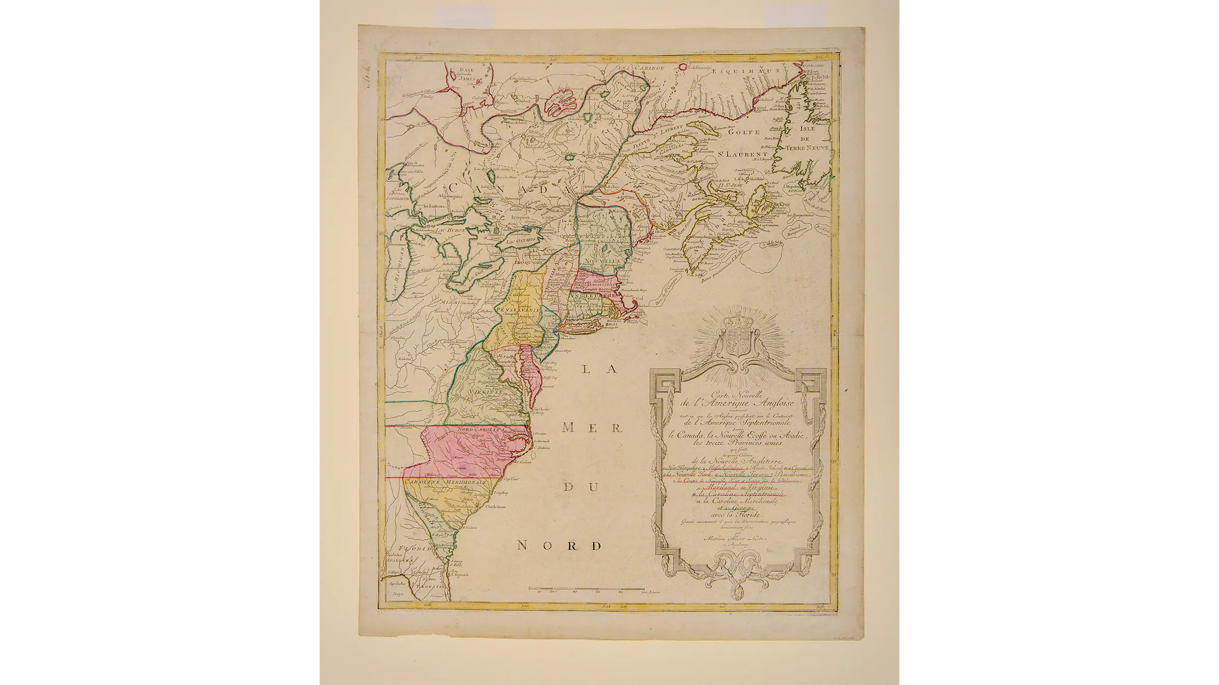 This map depicts colonial North America and is translated into French.