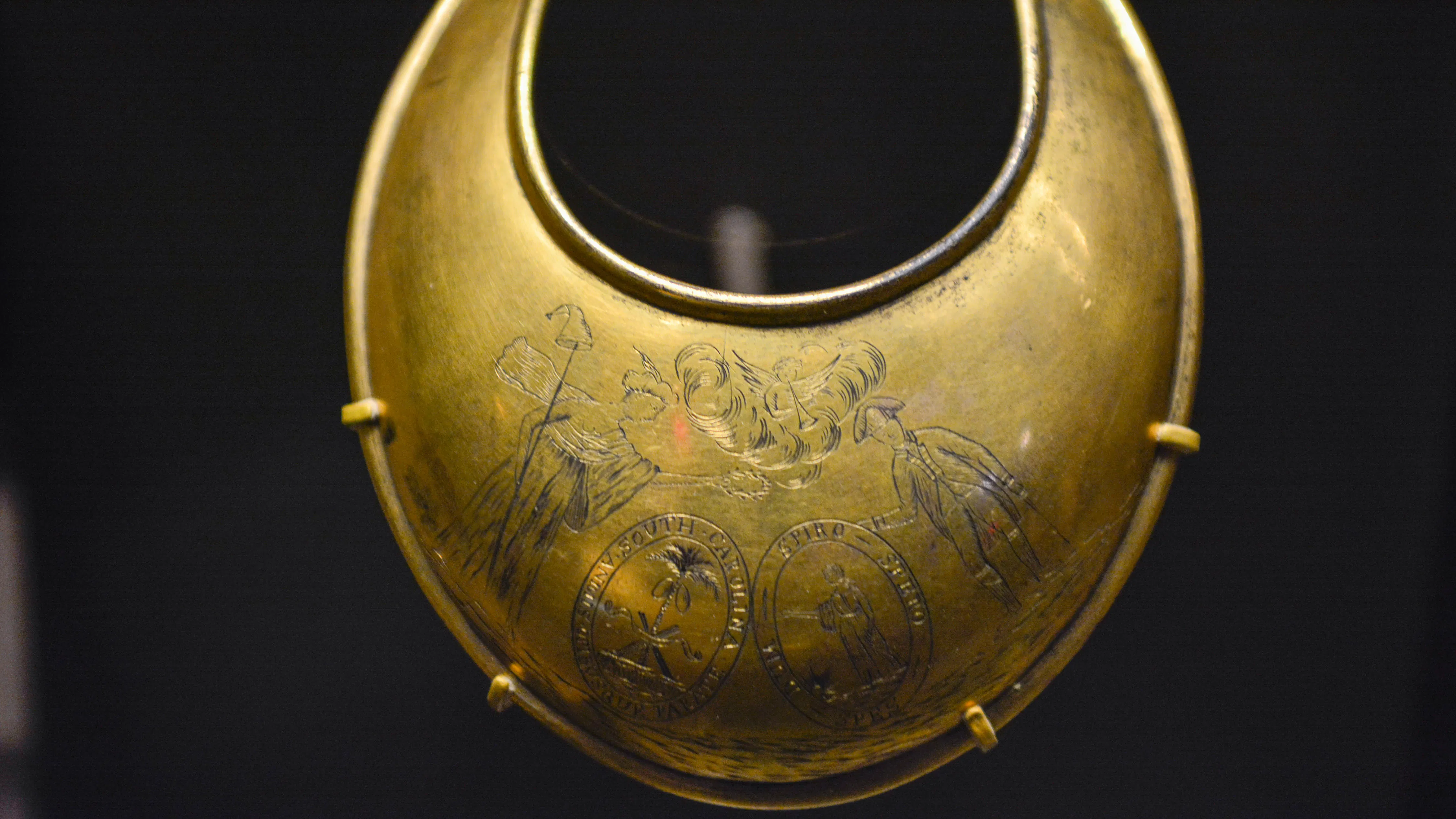 A gorget in a new display about the 2nd Spartan Regiment in the Museum's gallery on the war in the south.
