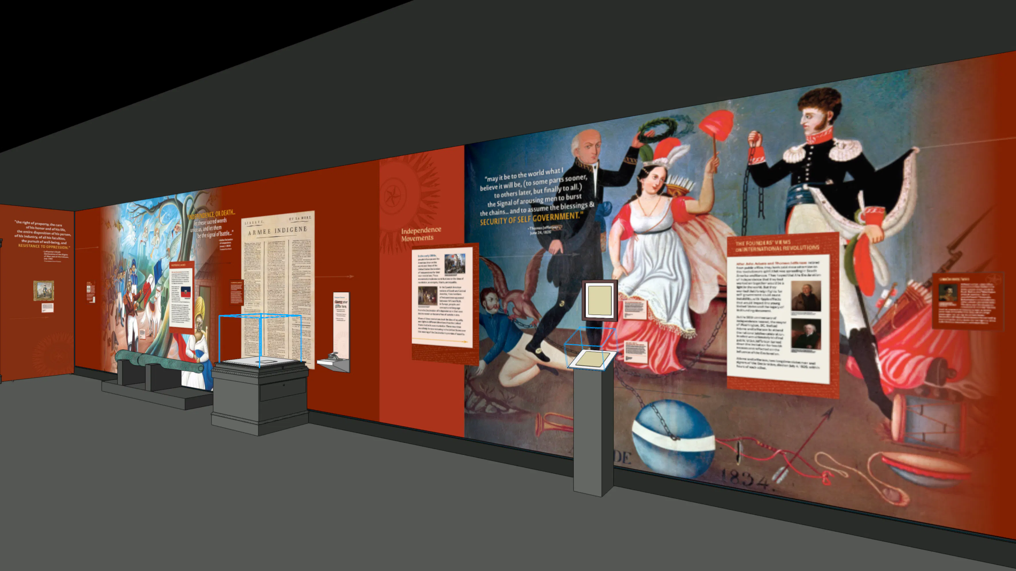 The second section of the exhibition, as shown in this rendering, focuses on the “Age of Revolutions” in Europe and the Americas.