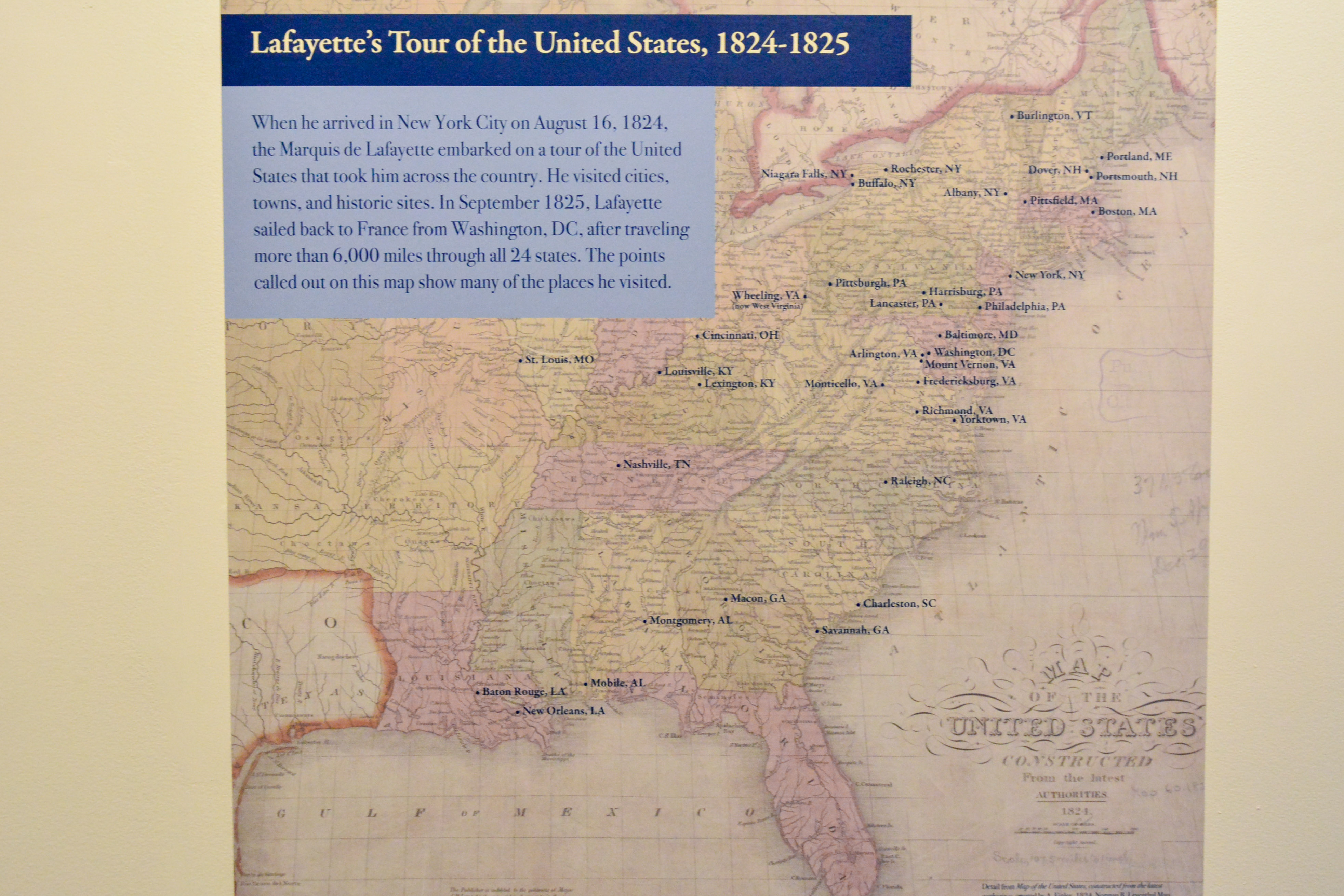 This map graphic from Witness to Revolution shows major stops on the Marquis de Lafayette's 1824-1825 United States tour.