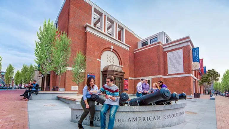 A photo of guests outside of the Museum of the American Revolution