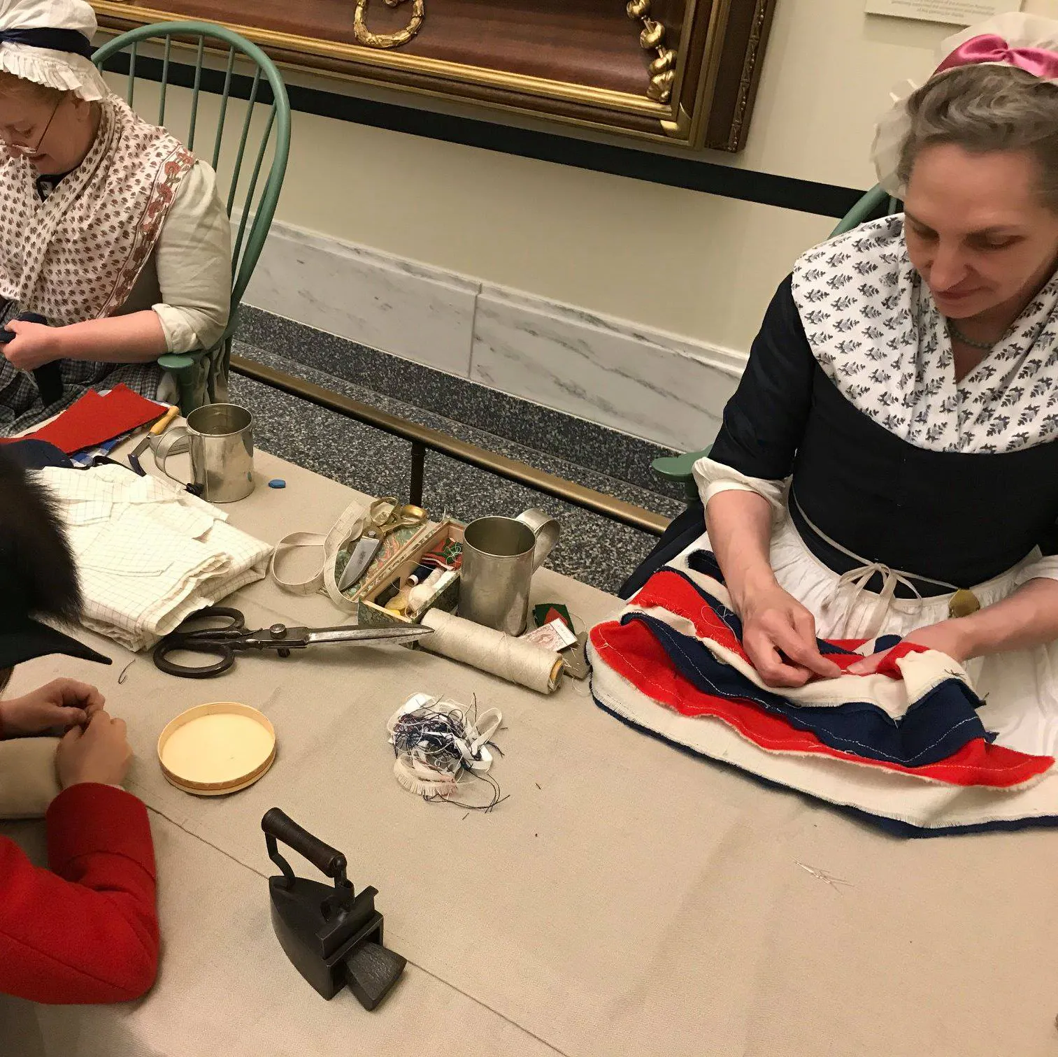 Stitching Tecumseh Flag demo at the Museum
