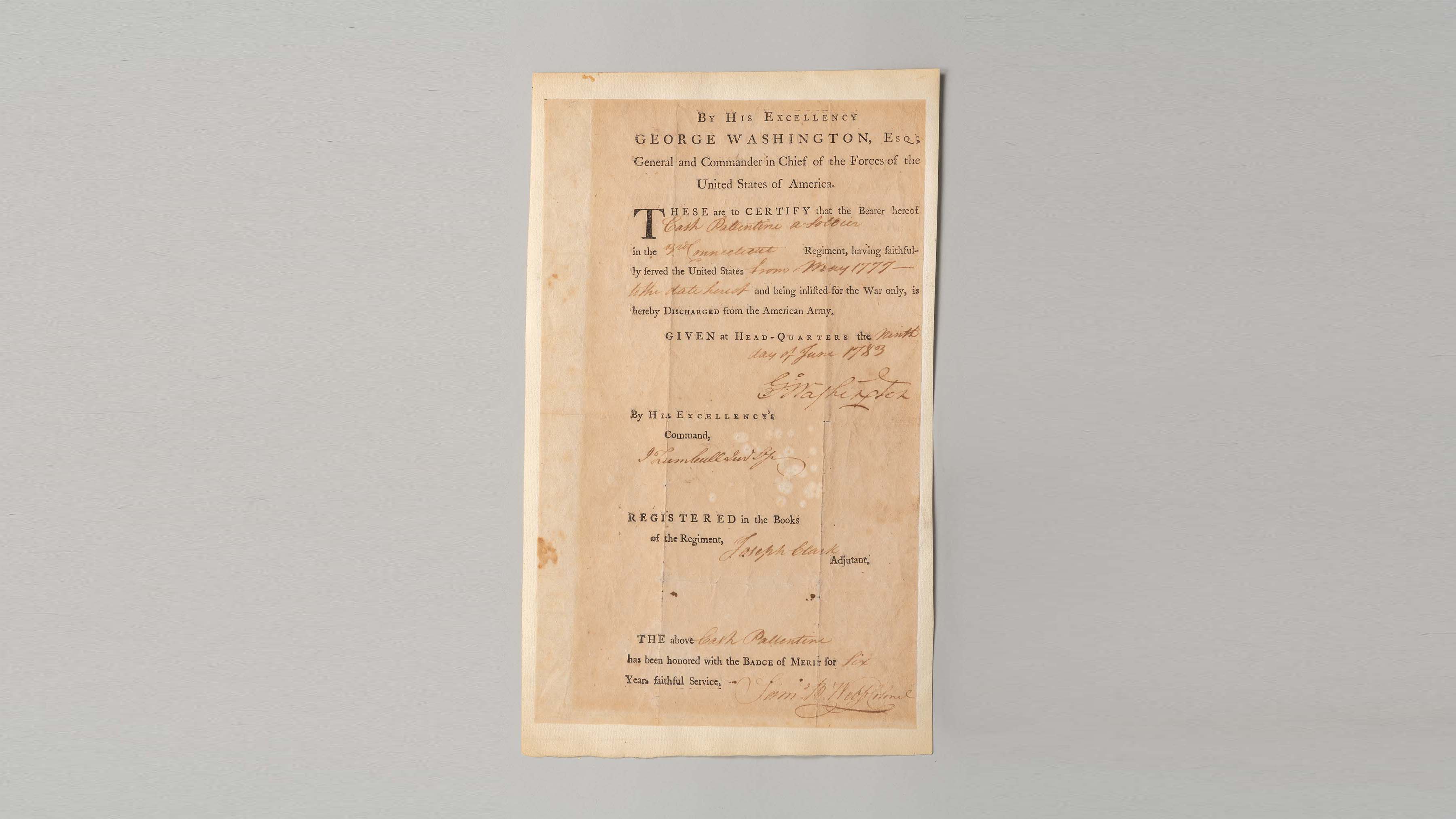 Cash Pallentine's Continental Army Discharge