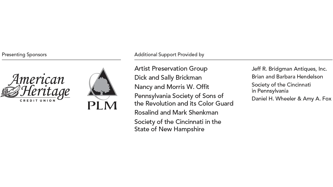 This image shows support for the Banners of Liberty exhibit including presenting sponsorships by American Heritage Credit Union and Pennsylvania Lumbermen Mutual.