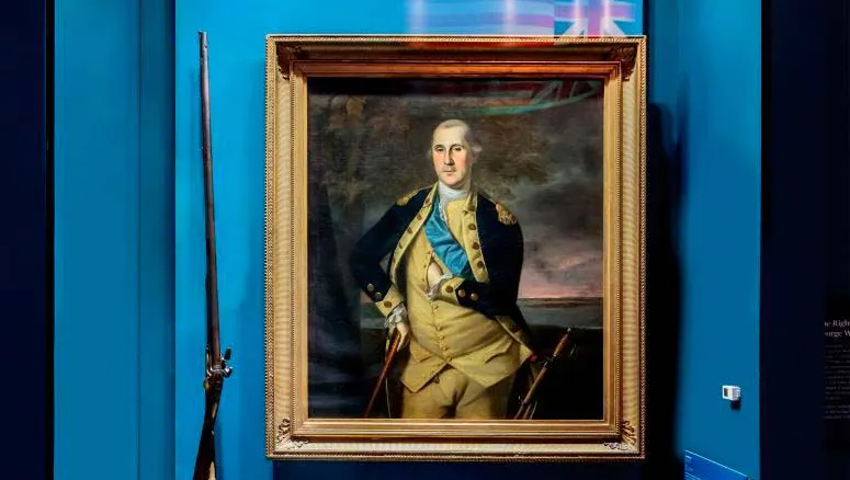Painting of Washington with a sash