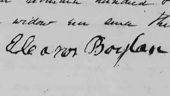 Photo of Eleanor Boylan's signature from her 1837 Rev War widow's pension application