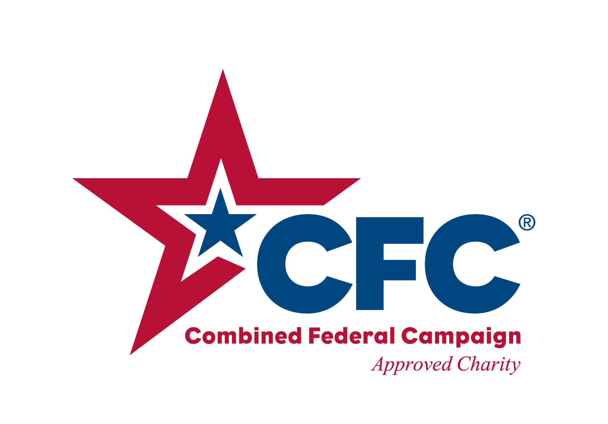 This logo shows the Combined Federal Campaign logo featuring a large red five-pointed star with a smaller navy blue star within it and the acronym CFC in navy blue to the right of the star.