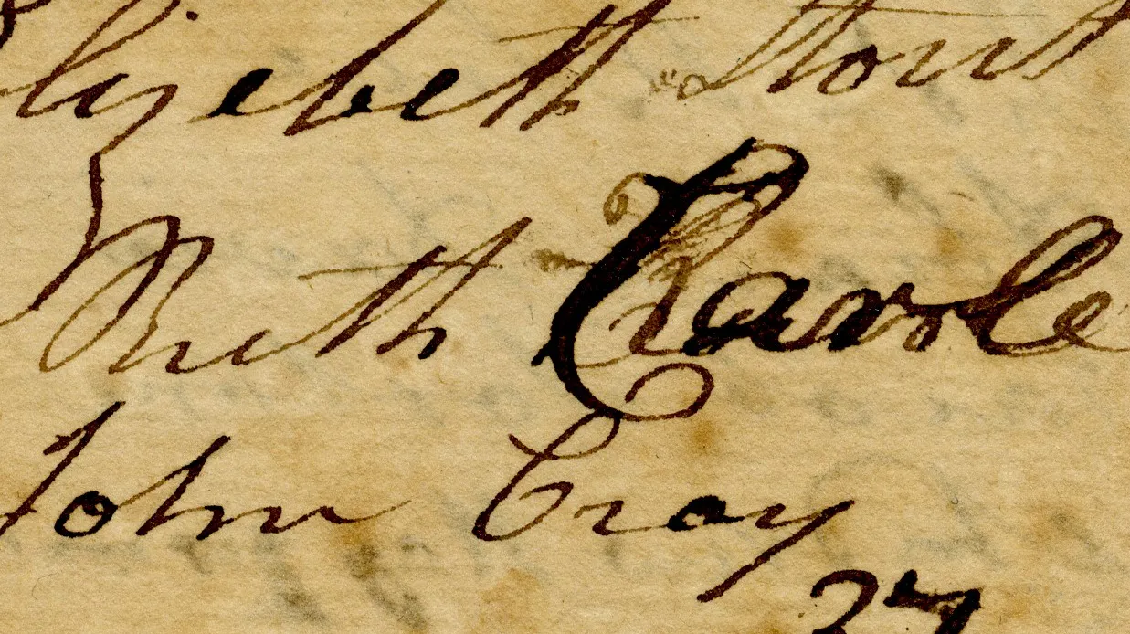 Photo of Ruth Carle's name listed on 1801 Montgomery Township poll list