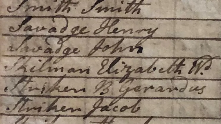 Photo of Elizabeth Skillman's name listed in 1797 Western Precinct Somerset County Tax list, page 11