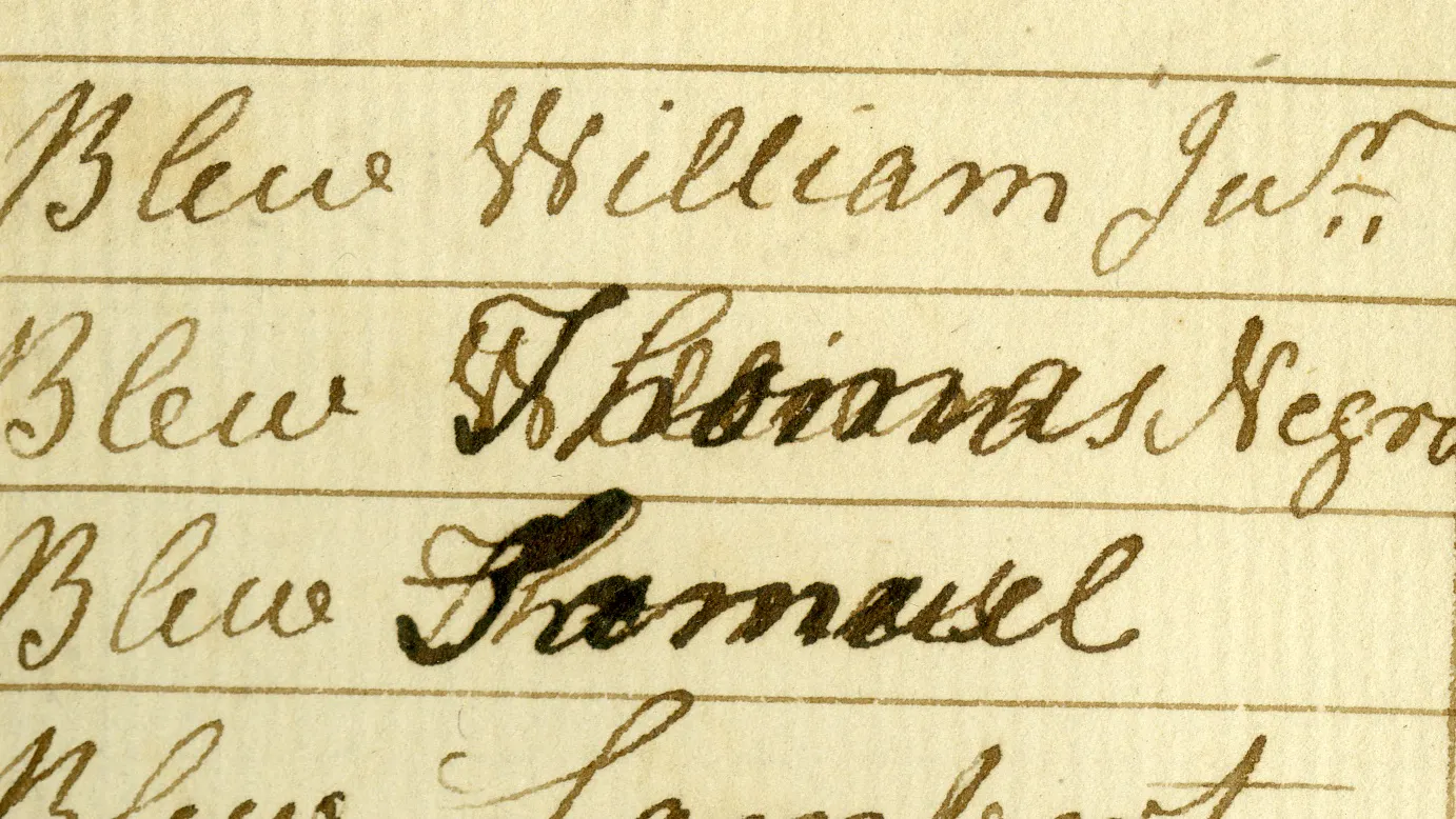 Photo of Thomas Blue's name on the 1802 Montgomery Township tax list