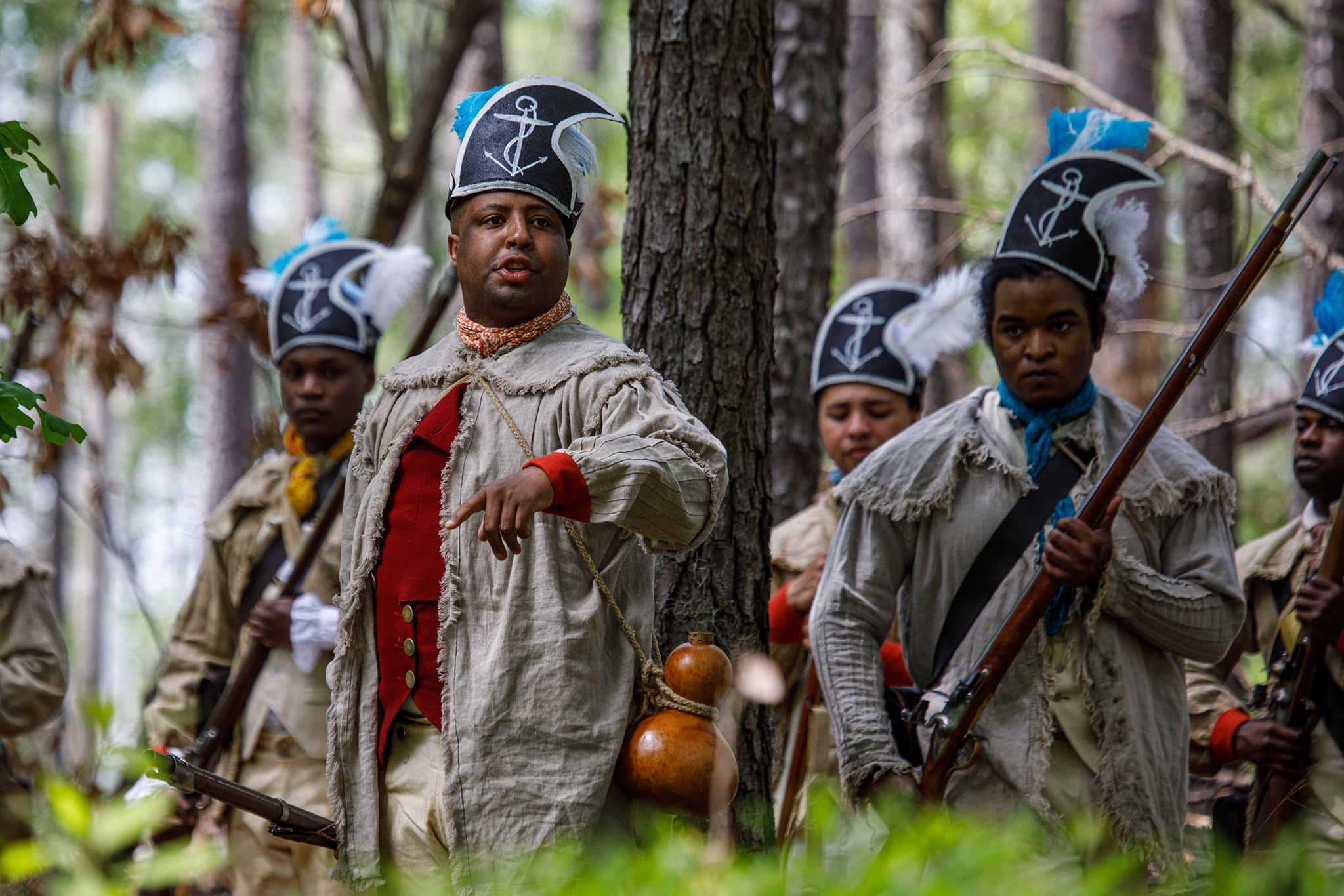 Marvin Alonzo Greer portrays a soldier in the Rhode Island Regiment
