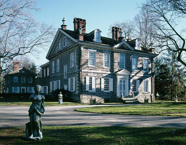 This image shows the stone structure of Cliveden, also known as the Chew House, in Germantown.