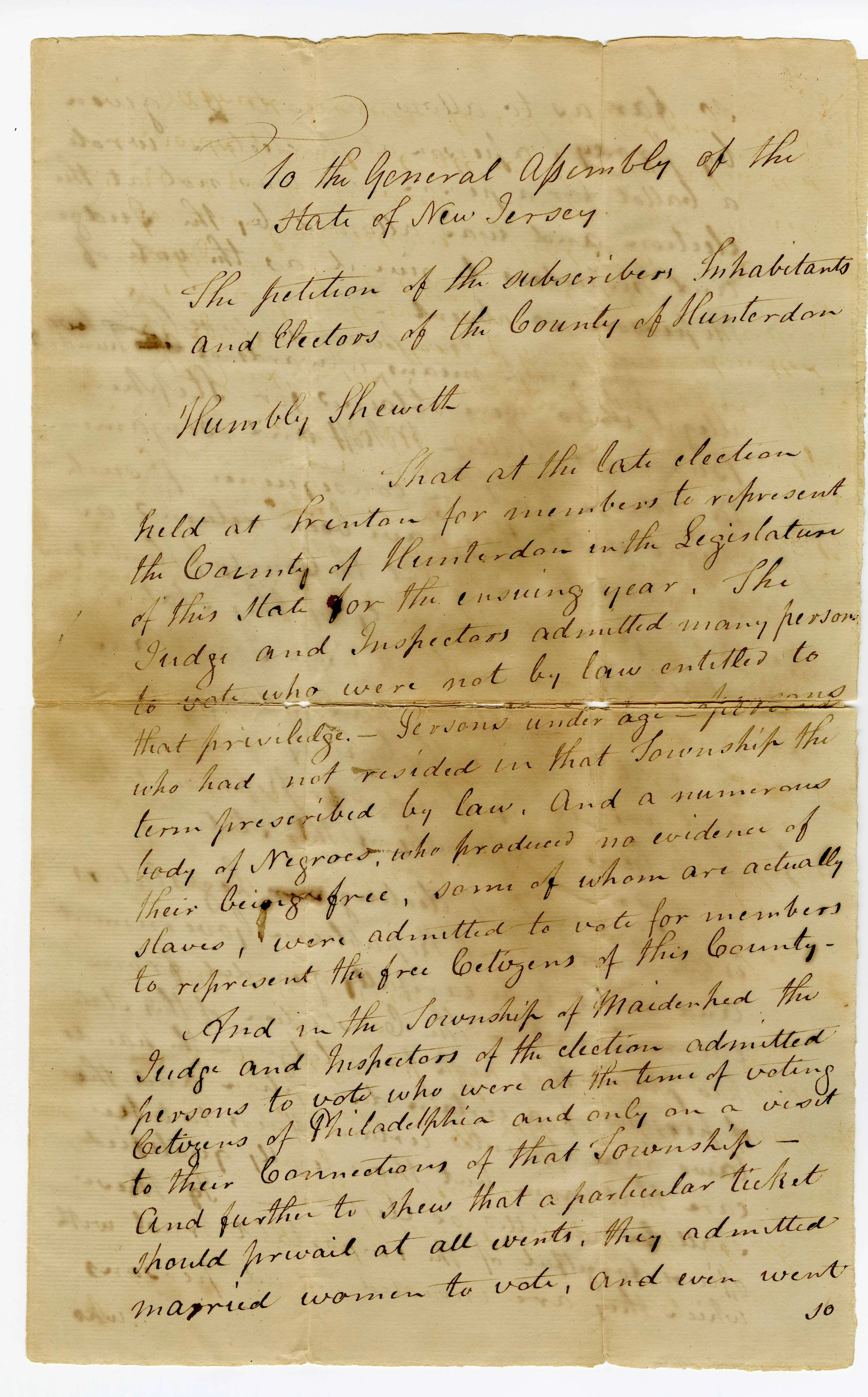 Scan of a voter fraud petition, Hunterdon County, NJ.