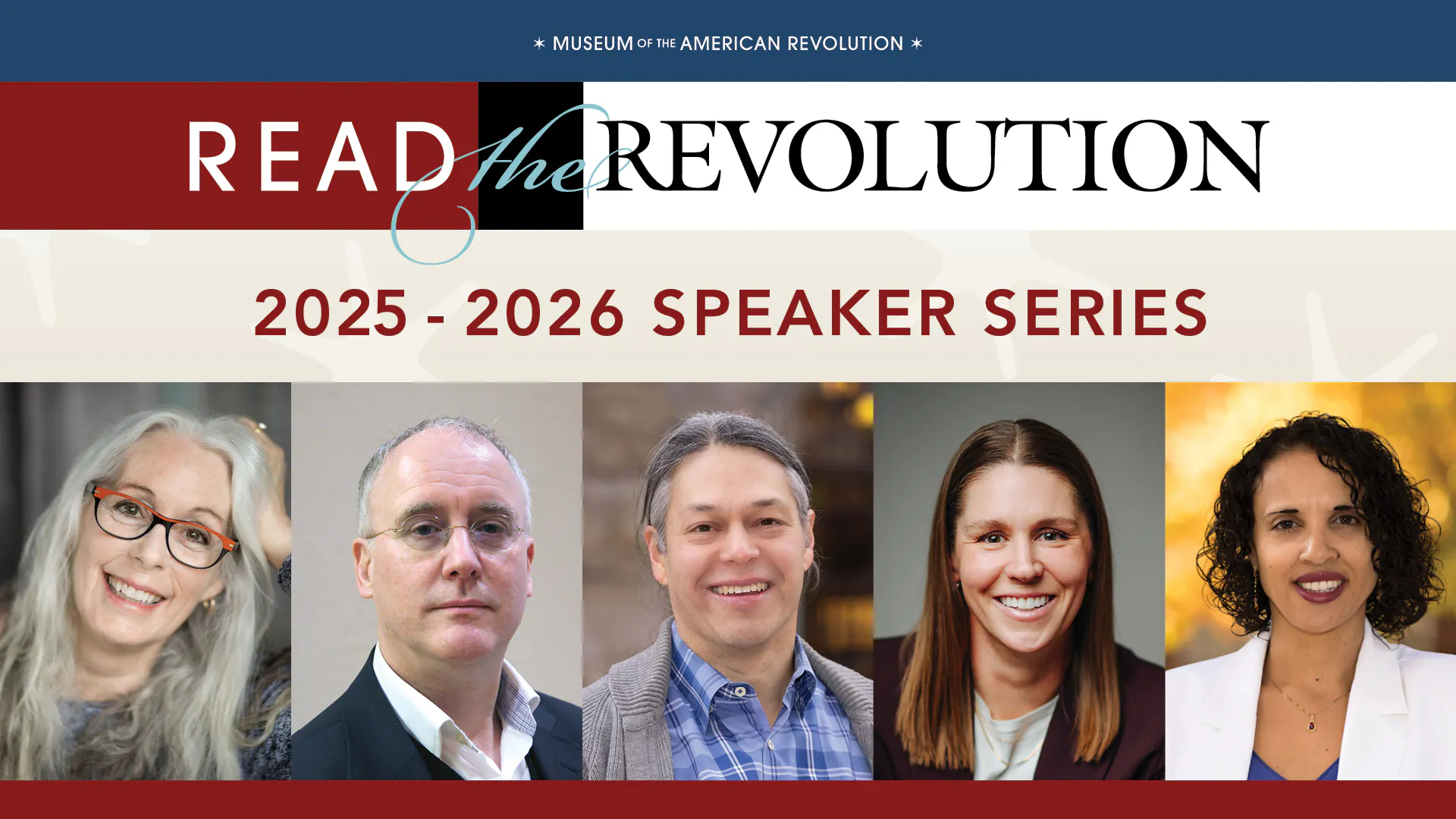 Graphic that reads "Read the Revolution" in red, white, and blue at the top and features three women and two men